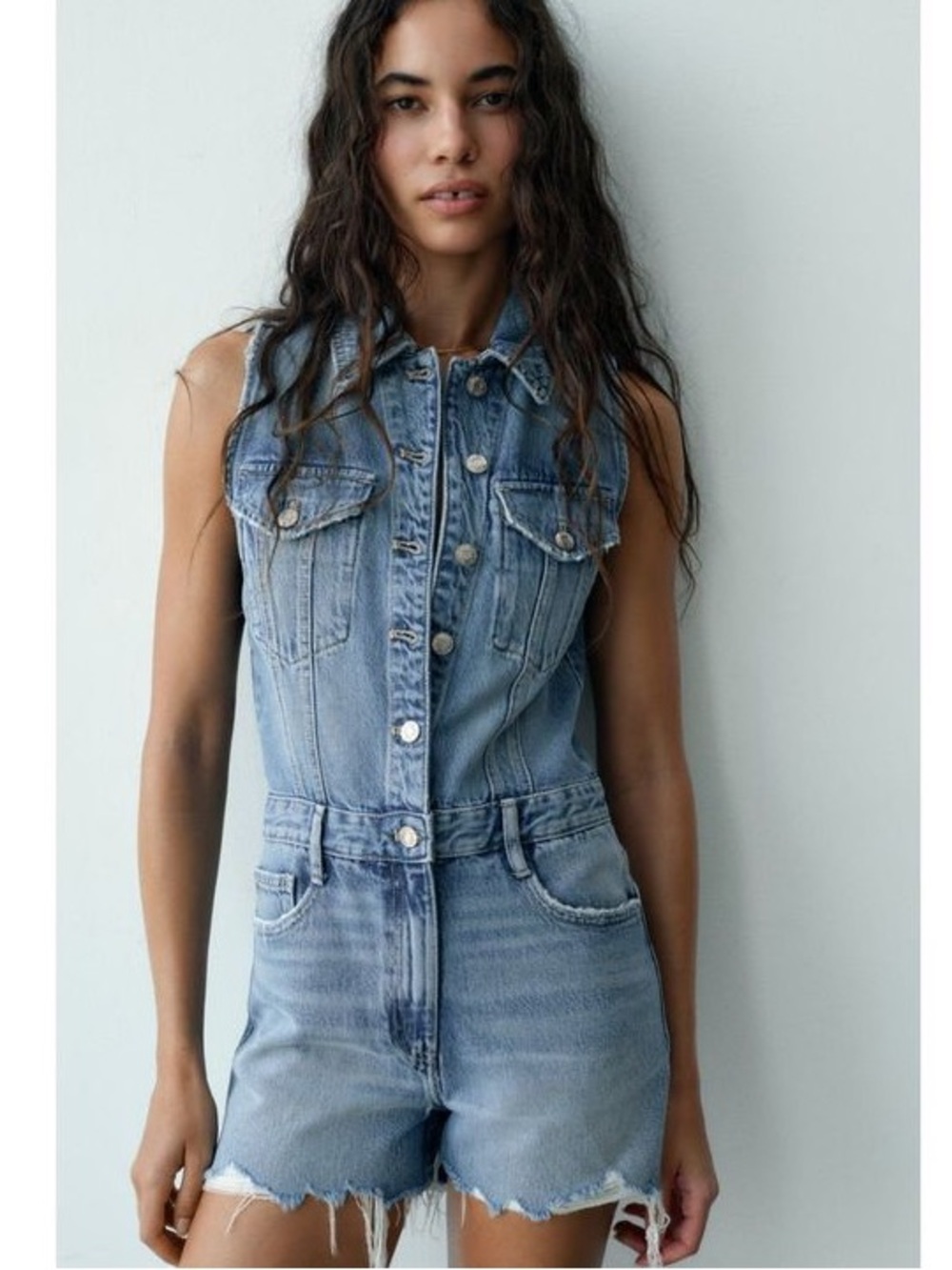 Zara Light Blue Denim Romper